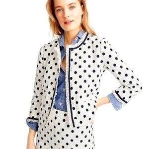 J. Crew Suit Polka Dot Textured Tweed White & Navy Blue Jacket & Matching Skirt